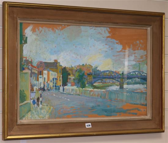 Mayling (?), City river landscape, signed, oil on board